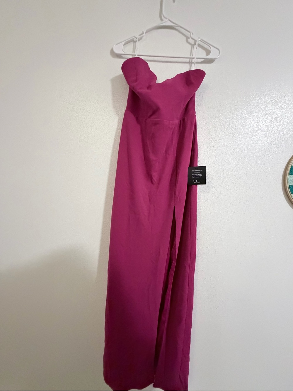 Lulu's Strapless Hot Pink Maxi Dress with Side Slit
